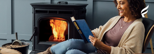 Pellet stove burning in a hallway