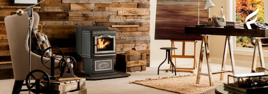 Fireplace installed next to a rustic wood wall