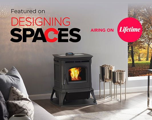the forge & flame absolute43 pellet stove as featured on Designing Spaces airing on Lifetime tv