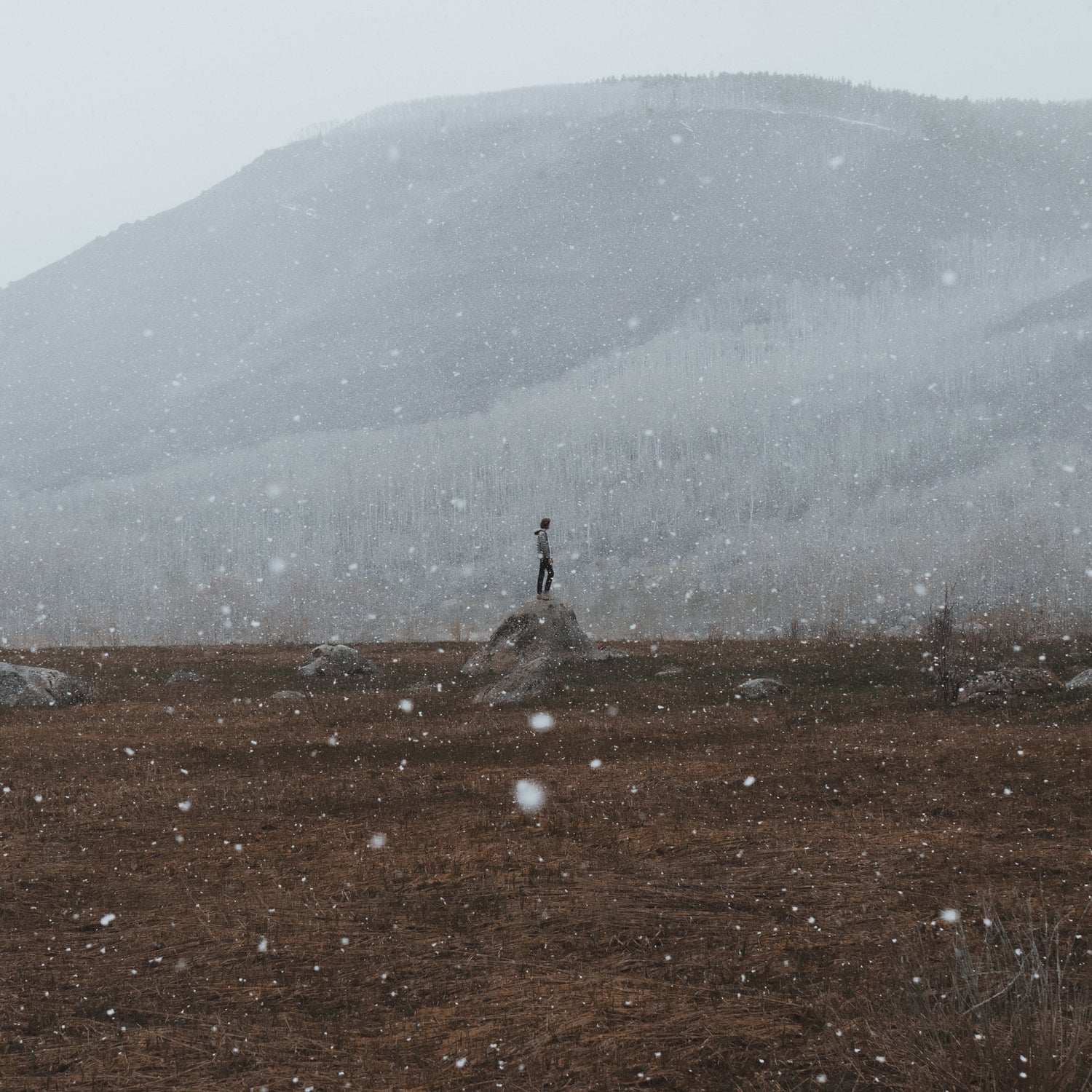 picture of man in snowy field