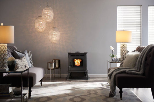 Pellet stove inside a living room