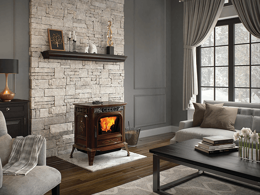 Harman stove in an upscale home