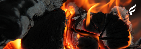 A close-up image of a wood fire