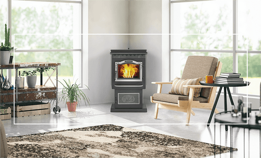 A pellet stove featured in a room