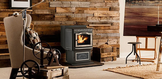 Pellet stove featured in a veteran's home