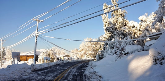 Frozen power lines in winter