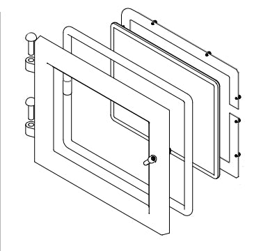 Line drawing of a door assembly for a stove with multiple panels
